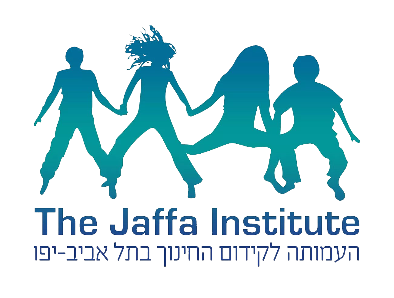 The Jaffa Institute logo, silhouette of 4 children holding hands